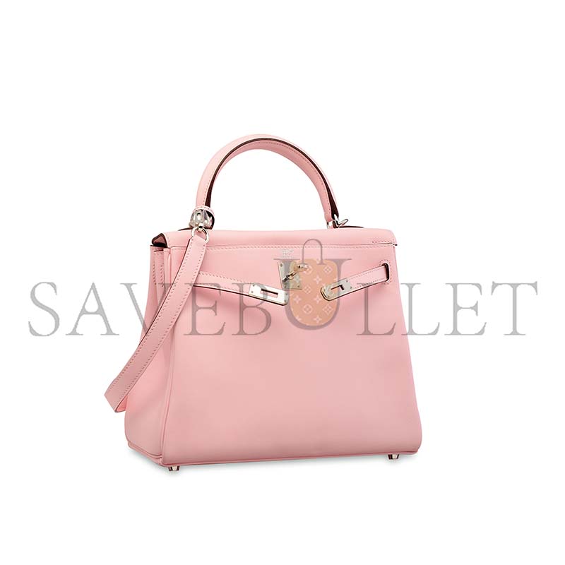 H**mes a rose sakura swift leather retournÉ kelly 25 with palladium hardware (25*17*7cm)